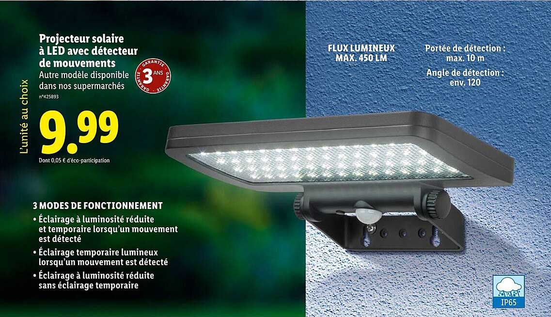 Projecteur solaire à LED avec détecteur de mouvements