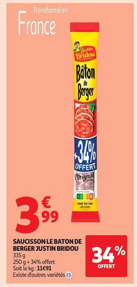 Promo Saucisson Le Baton De Berger Justin Bridou Chez Auchan promo-saucisson-le-baton-de-berger-justin-bridou-chez-auchan