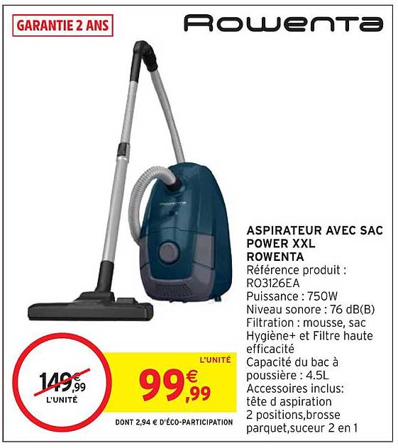 ASPIRATEUR AVEC SAC POWER XXL ROWENTA
