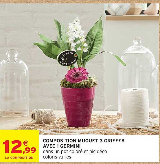 COMPOSITION MUGUET 3 GRIFFES AVEC 1 GERMINI