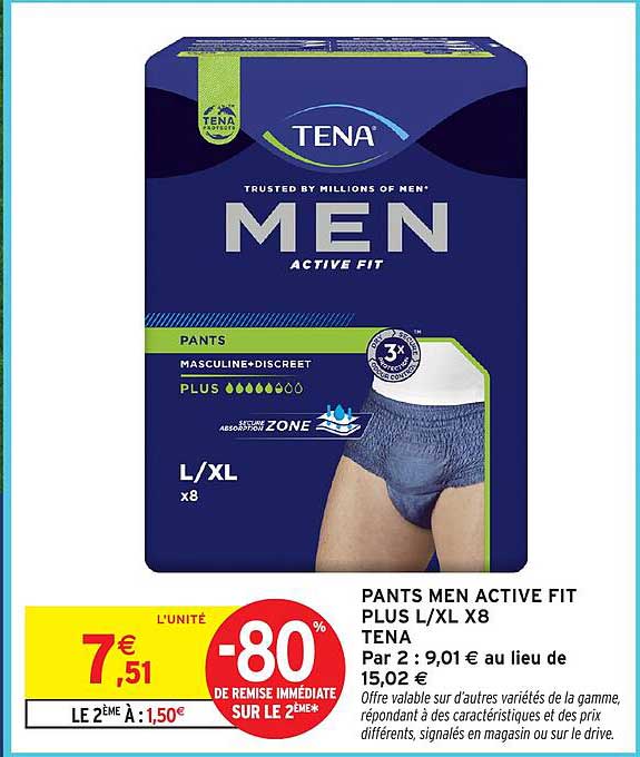PANTS MEN ACTIVE FIT PLUS L/XL X8 TENA