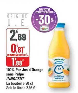 100% Pur Jus d'Orange sans Pulpe INNOCENT