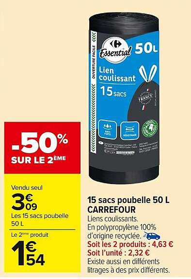 15 sacs poubelle 50 L CARREFOUR