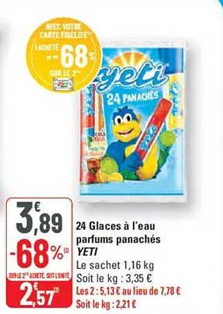 24 Glaces à l’eau parfums panachés YETI