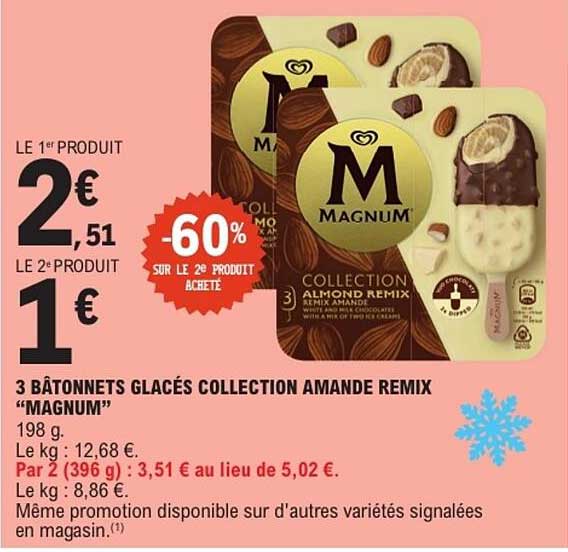 3 Bâtonnets glacés collection amande remix "Magnum"