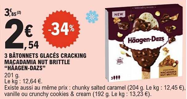 3 BÂTONNETS GLACÉS CRACKING MACADAMIA NUT BRITTLE "HÄAGEN-DAZS"