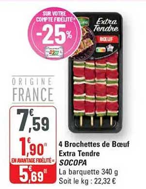 4 Brochettes de Bœuf Extra Tendre