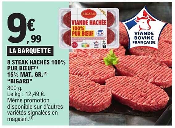 8 STEAK HACHÉS 100% PUR BŒUF 15% MAT. GR. BIGARD