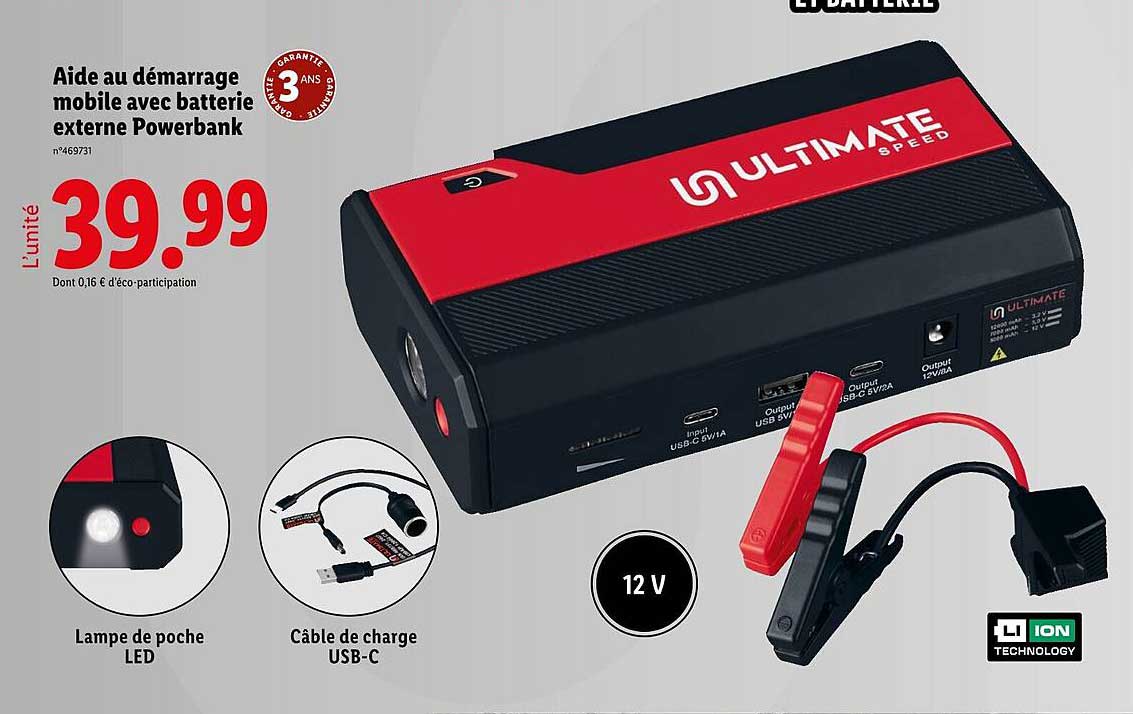 Aide au démarrage mobile avec batterie externe Powerbank