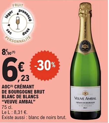 AOC(3) Crémant de Bourgogne Brut Blanc de Blancs "Veuve Ambal"