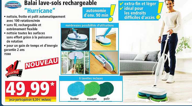Balai lave-sols rechargeable "Hurricane"
