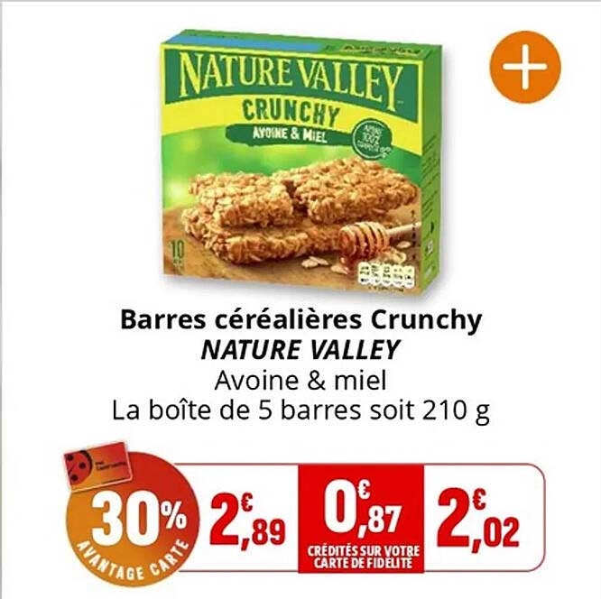 Barres céréalières Crunchy NATURE VALLEY Avoine & miel