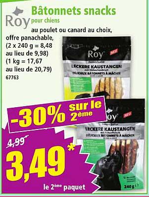 Bâtonnets snacks Roy pour chiens au poulet ou canard au choix