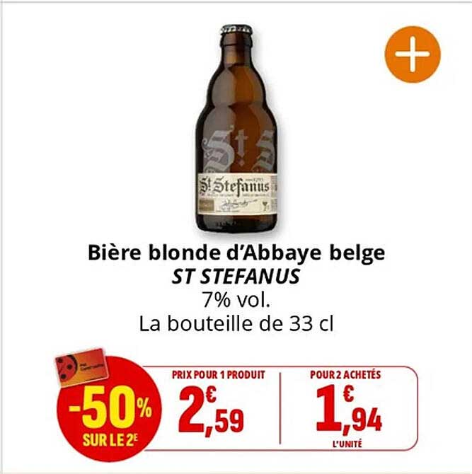 Bière blonde d'Abbaye belge ST STEFANUS 7% vol. La bouteille de 33 cl