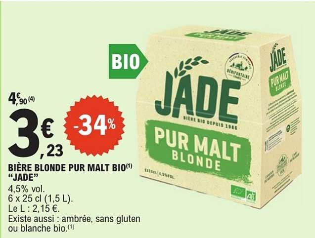 BIÈRE BLONDE PUR MALT BIO(1) "JADE"