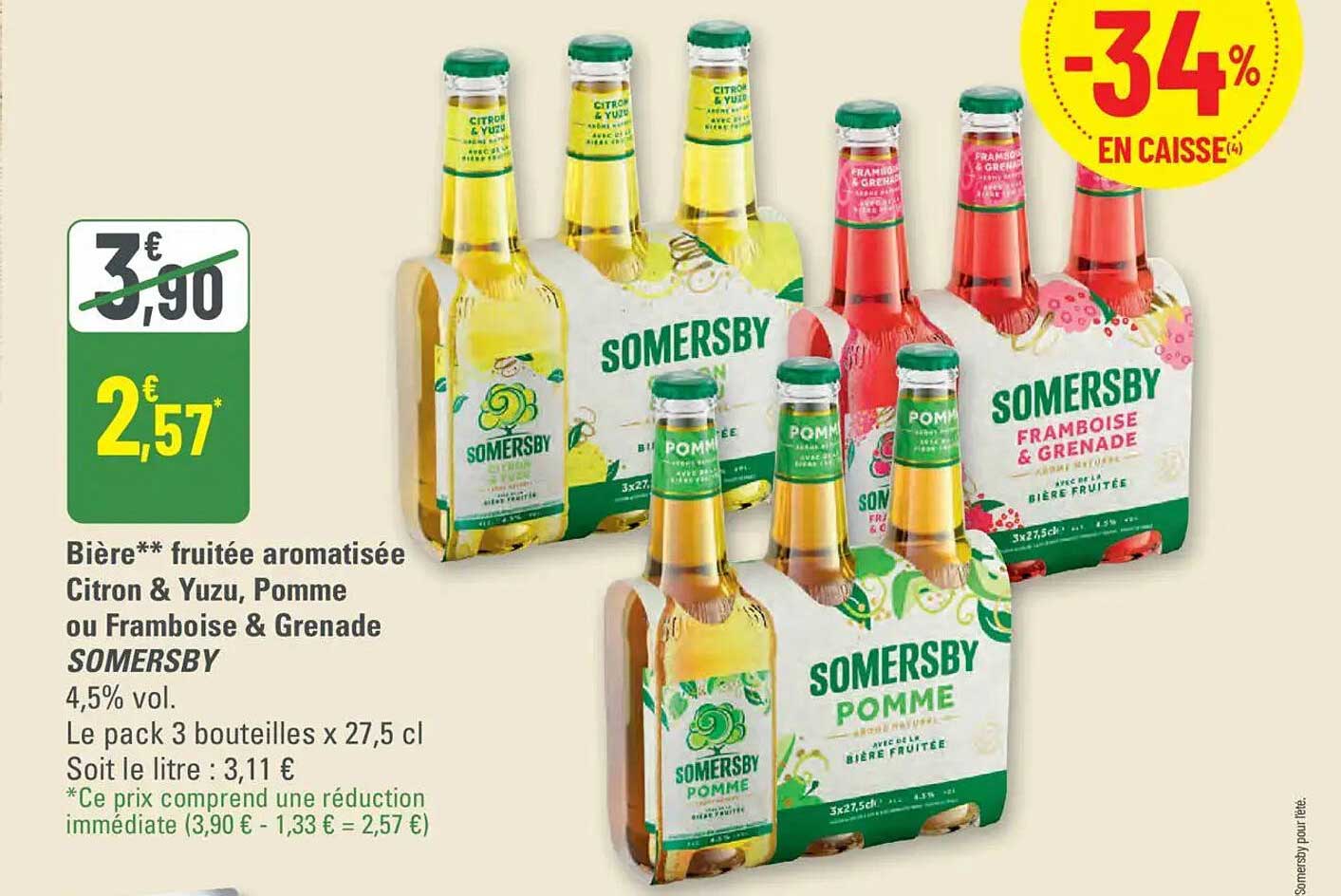 Bière fruitée aromatisée Citron & Yuzu, Pomme ou Framboise & Grenade SOMERSBY