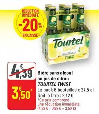 Bière sans alcool au jus de citron TOURTEL TWIST
