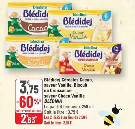 Blédidej Céréales Cacao, saveur Vanille, Biscuit ou Croissance saveur Choco Vanille