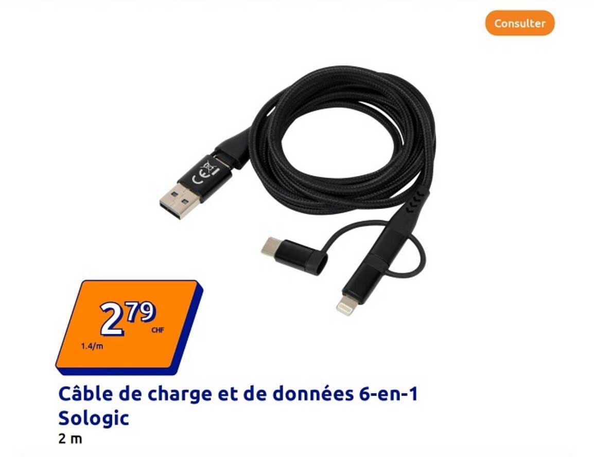 Câble de charge et de données 6-en-1 Sologic 2 m