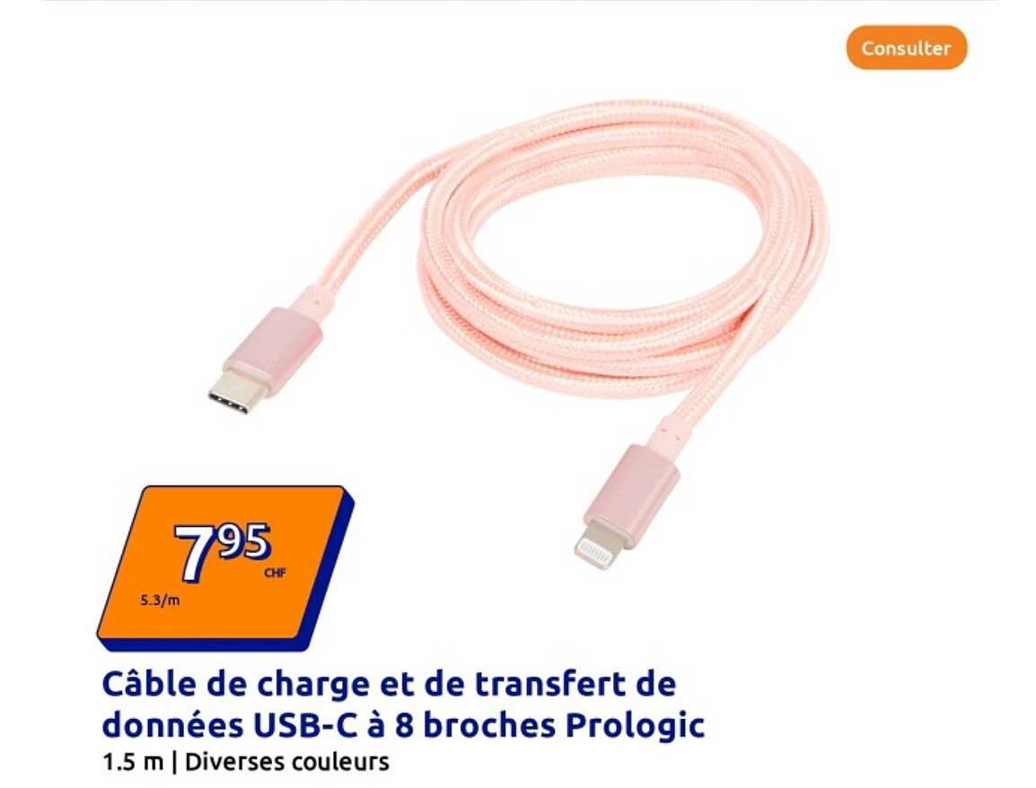 Câble de charge et de transfert de données USB-C à 8 broches Prologic