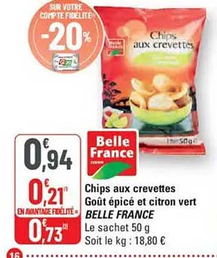 Chips aux crevettes Goût épicé et citron vert BELLE FRANCE