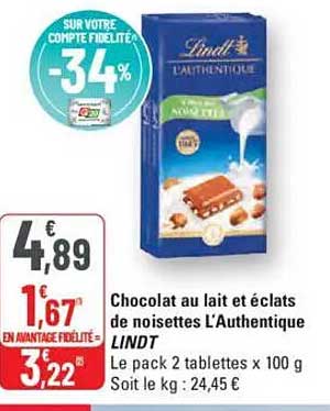 Chocolat au lait et éclats de noisettes L’Authentique LINDT