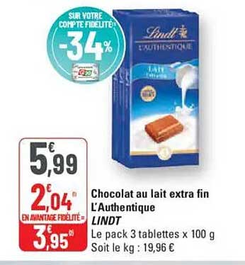 Chocolat au lait extra fin L'Authentique