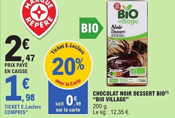 CHOCOLAT NOIR DESSERT BIO "BIO VILLAGE"