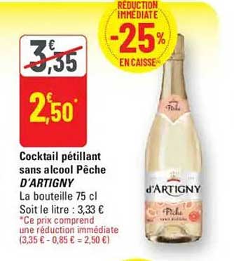 Cocktail pétillant sans alcool Pêche d'ARTIGNY