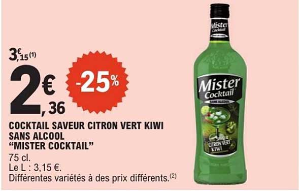 COCKTAIL SAVEUR CITRON VERT KIWI SANS ALCOOL "MISTER COCKTAIL"