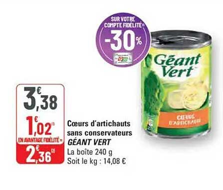Cœurs d'artichauts sans conservateurs GÉANT VERT