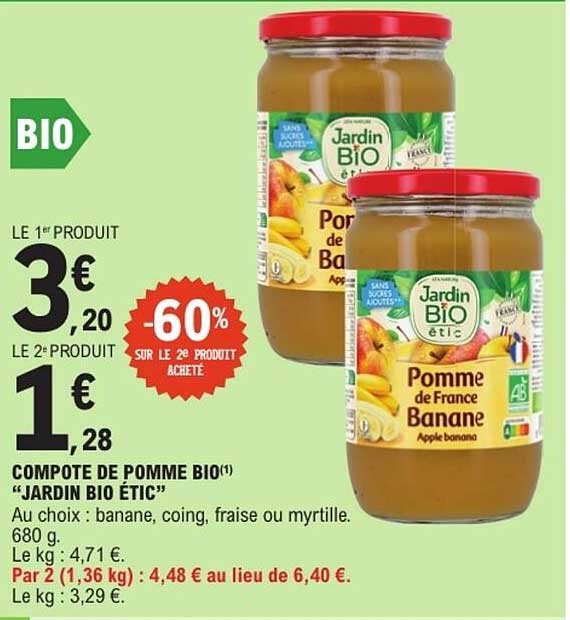 COMPOTE DE POMME BIO "JARDIN BIO ÉTIC"