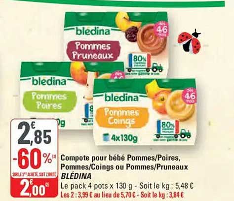 Compote pour bébé Pommes/Poires, Pommes/Coings ou Pommes/Pruneaux