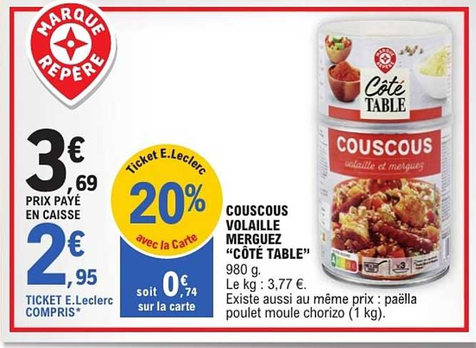 COUSCOUS VOLAILLE MERGUEZ “CÔTÉ TABLE” 980 g