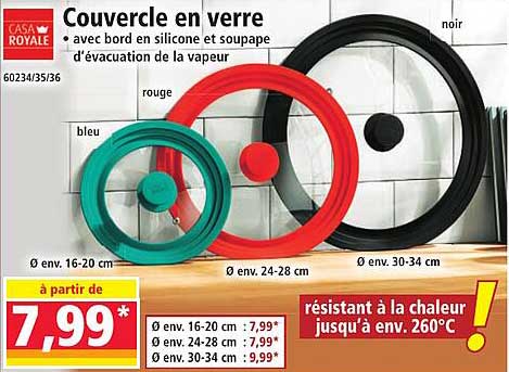 Couvercle en verre avec bord en silicone et soupape d'évacuation de la vapeur