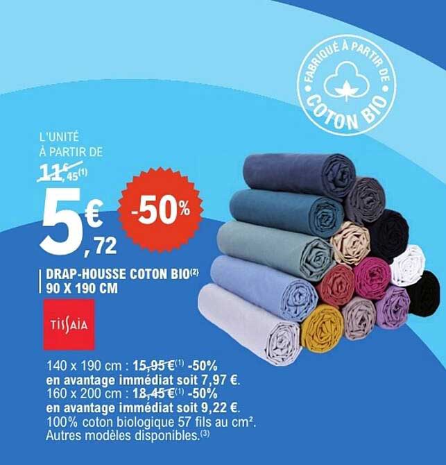DRAP-HOUSSE COTON BIO 90 X 190 CM