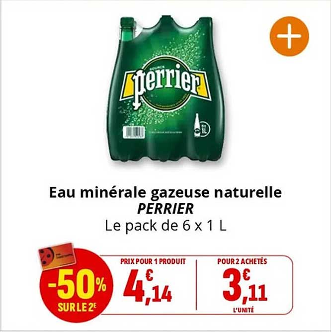 Eau minérale gazeuse naturelle PERRIER Le pack de 6 x 1 L