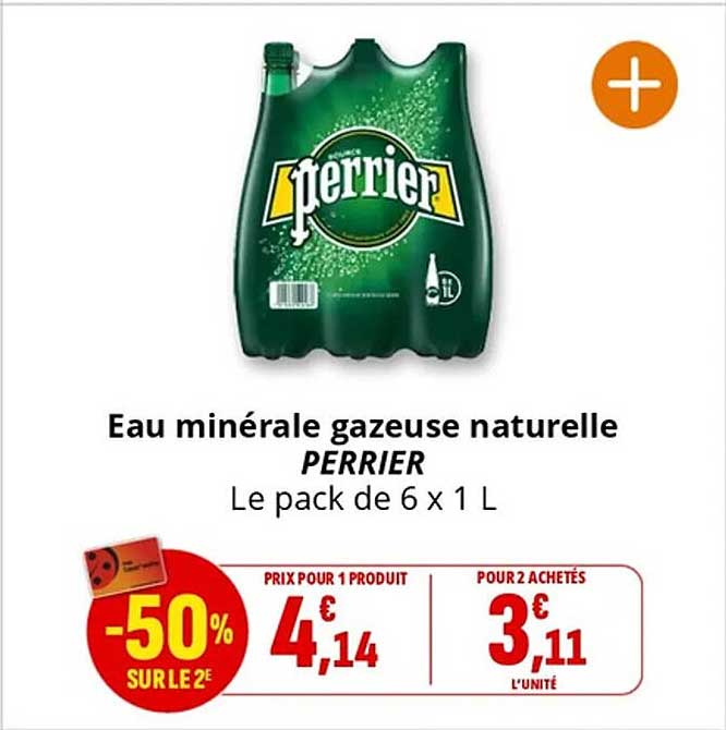 Eau minérale gazeuse naturelle PERRIER Le pack de 6 x 1 L