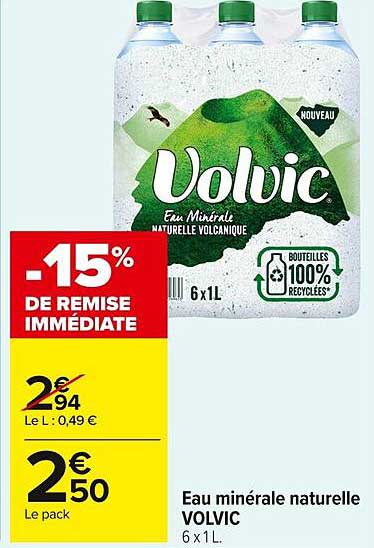 Eau minérale naturelle VOLVIC 6 x 1L