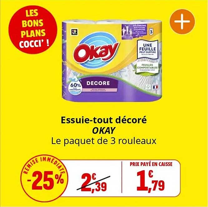 Essuie-tout décoré OKAY Le paquet de 3 rouleaux