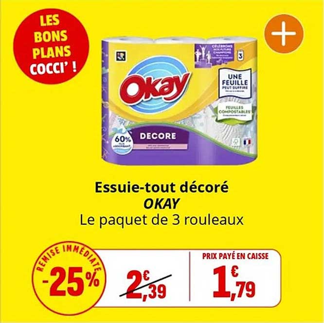 Essuie-tout décoré OKAY Le paquet de 3 rouleaux