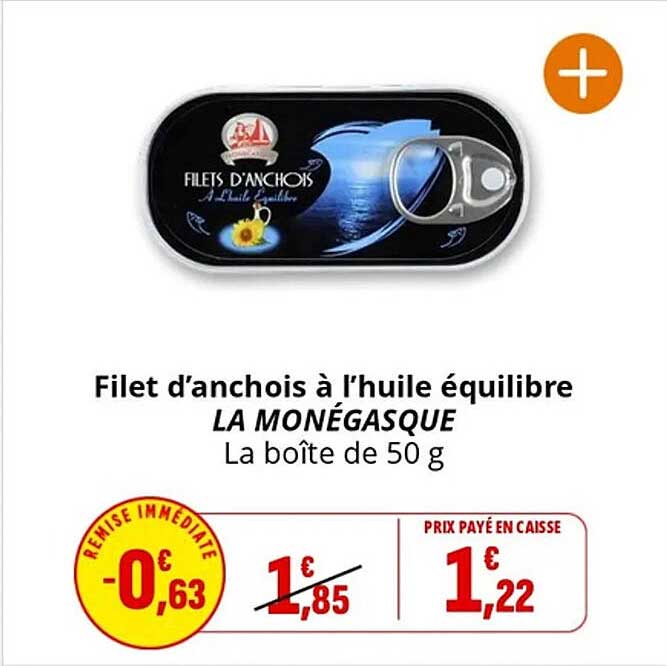 Filet d'anchois à l'huile équilibre LA MONÉGASQUE La boîte de 50 g
