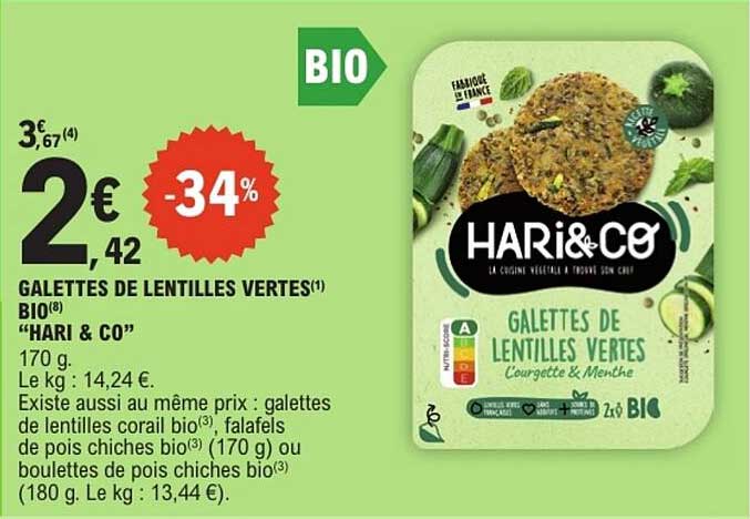 GALETTES DE LENTILLES VERTES BIO "HARI & CO"