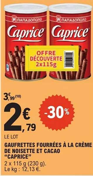 GAUFRETTES FOURRÉES À LA CRÈME DE NOISETTE ET CACAO “CAPRICE”
