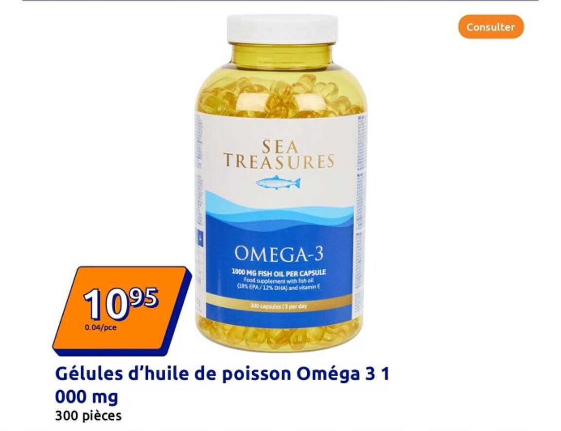 Gélules d'huile de poisson Oméga 3 1 000 mg
