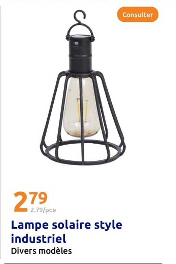 Lampe solaire style industriel