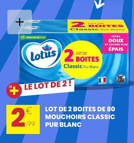 LOT DE 2 BOITES DE 80 MOUCHOIRS CLASSIC PUR BLANC
