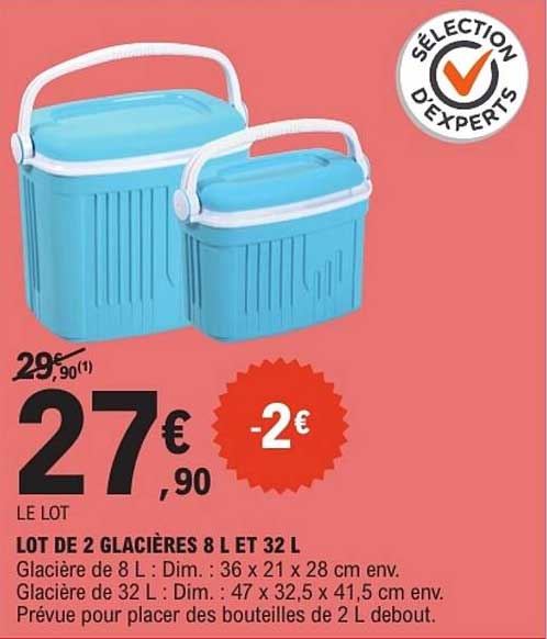 LOT DE 2 GLACIÈRES 8 L ET 32 L