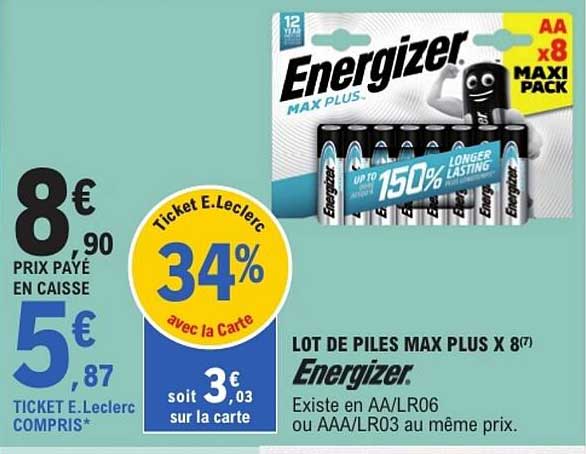 LOT DE PILES MAX PLUS X 8(7) Energizer