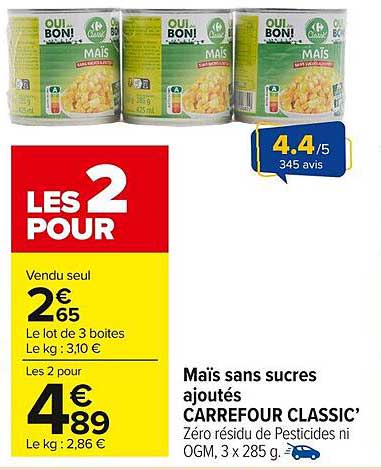 Maïs sans sucres ajoutés CARREFOUR CLASSIC’